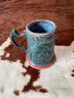 Handcrafted Blue Ceramic Mug; studio pottery
